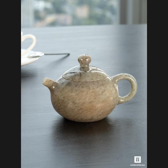 Чайник из нефрита дендритового, 12,3х8,8х8,3 см